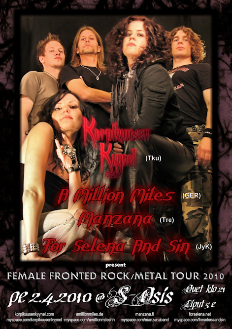 Next Korpikuusen Kyynel concert is at S-Osis, Turku on April 2nd, 2010 w/ A Million Miles (GER), Manzana & For Selena and Sin
